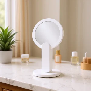 TM6578 LED Lighted Single Sided Foldable Portable Silver Finish Plastic Frame Desktop Makeup Mirror