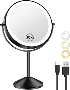 Table Desktop Cosmetic Makeup Mirror With Lighting Iron Frame Glass Makeup Mirror