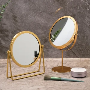 Table Makeup Mirror Black Golden Round Desktop Adjustable Rotating Metal Beauty Spa Salon Single Sided Bathroom Makeup Mirror