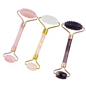 Textured Jade Roller Dual Ended Natural Crystal Facial Massage Gua Sha for Women and Men Gua Sha Facial Tool