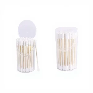 Thailand Factory 50pcs Cotton Bud Paper Stick Sharp Tip Cotton Swabs with Round Box