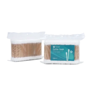 Thailand Factory Double Pointed Tip Cotton Bud 300pcs Wooden Stick Cotton Swab with pp Bag