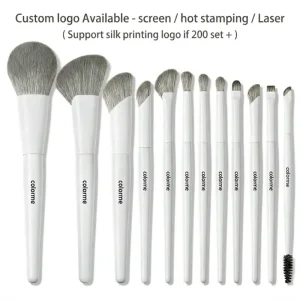 Top Grade 12pcs Makeup Brush Set Soft Vegan Hair Custom Logo White Handle Professional Makeup Artist Collection