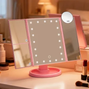 Touch Control Makeup Mirror with Anti-Fog Feature, Dual Power Supply, Clear Reflection Even in Humid Bathrooms