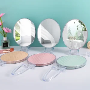 Transparent Handle Portable Folding Desktop Single-sided Multicolor Princess Makeup Mirror with Simple Oval Design for Dressing