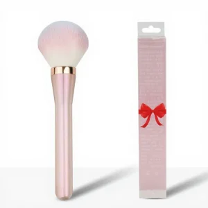 Transparent Pink Glitter Synthetic Hair Nylon Facial Single Makeup Brush with Plastic Handle with PVC Packaging