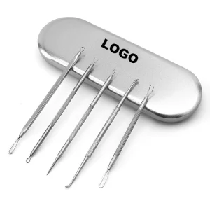 Travel Blackhead Remover Pimple Popper Tool Kit 5 piece Acne Needle Set for Zit Blemish Extractor with Metal Case