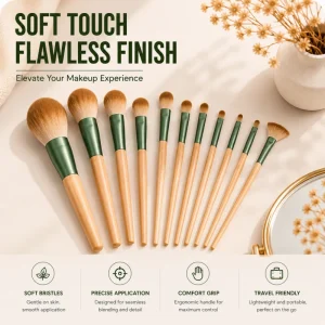 Travel Friendly Wood Handle 10 Piece Synthetic Fibre Face Foundation Eyeshadow Highlighting Makeup Brush Set for Detailed