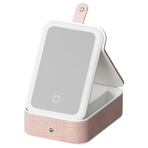 Travel Makeup Mirror with LED Light Folding PU Makeup Mirror