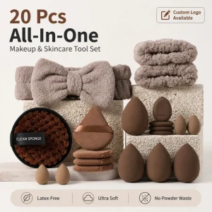 Triangle Thumb Puff Coral Fleece Wrist Bow Hairband Combo 20PCS Sponge Gift Set Makeup Sponge Set for Makeup