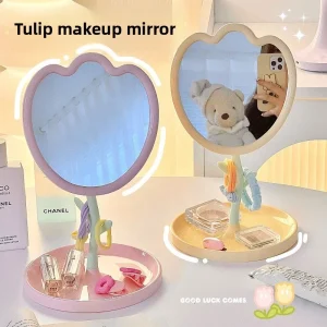 Tulip Flower Desktop Makeup Mirror Rotatable Vanity Mirror Princess Mirror for Student Dormitory Home Use