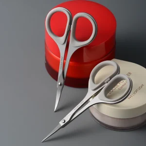 Ultra-Sharp Mini Makeup Scissors for Eyebrow Trimming Curved Stainless Steel Eyebrow Scissors with Rubber Handle