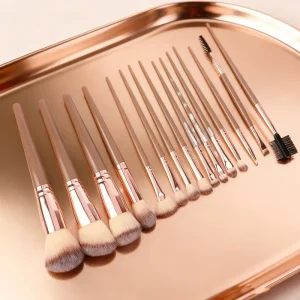 Ultra Soft Fibres Luxury Custom Professional Makeup Brush Set with Resin Handle 15 Piece Fluffy Face and Eye Makeup Brushes