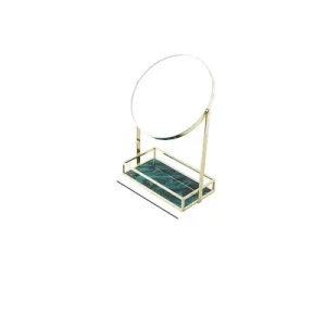 Vanity Gold Makeup Cosmetic Mirror with Glass Tray for Bathroom Bedroom and Tabletop