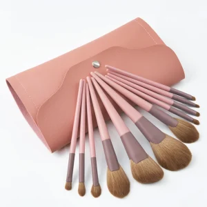 Vegan 10-Piece Makeup Brush Set Wood Handles Eco-Friendly Soft Travel-Friendly Face Eyes Lips Concealer Shaving Brush