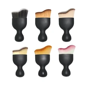 Vegan Makeup Brushes S-Shaped Short Synthetic Hair Soft Single Foundation Blush & Loose Powder Face Brush Set