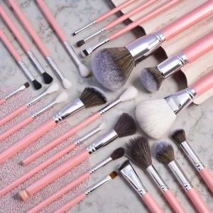 Vegan Professional Makeup Brush Set 16 Piece Custom Logo Private Label Pink Fan Brush Wood Handle Face Concealer Use