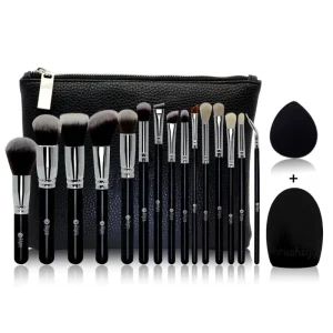 Vegan Synthetic Hair Wood Handle Black Makeup Brushes Cosmetic Private Label Makeup Brush Set