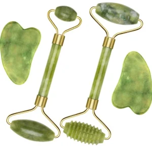 WELLFLYER JARO 004 High Quality Skincare Beauty Facial Massager Nephrite Green Stone Jade Roller Gua Sha Set for Anti Aging
