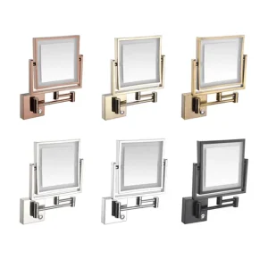 Wall Mounted Bathroom Makeup Mirror Folding Extendable Mirror Square Rose Gold Cosmetic Mirror with Magnification