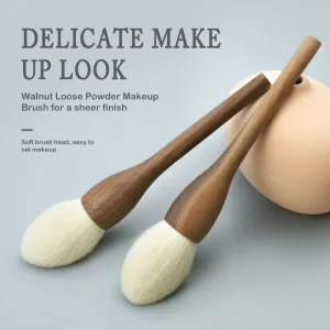 Walnut Handle Brushes for Make up Private Label Vegan High Quality Professional Large Powder Foundation Single Makeup Brush