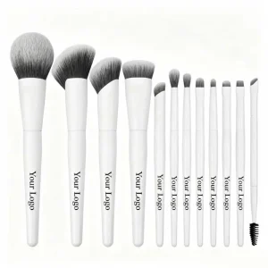 White 12PCS Vegan Synthetic Bristles Wood Handle Powder Professional Makeup Brush Set