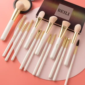 White and Pink Makeup Brush Set 15pcs Premium Cosmetic Brush for Concealer Eyeshadow Eyebrow