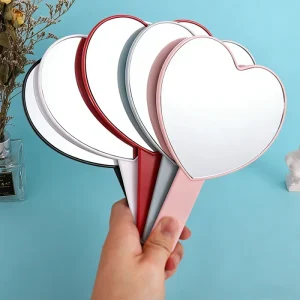 Women’s Handheld Pink Lighted Vanity Makeup Mirror With Custom Logo With Plastic Handle Personalized Makeup Mirror