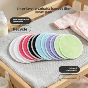 Women’s Washable Anti Leak Breathable Thin Solid Pattern Breast Pads 14 Piece Pack Postpartum Nursing Bra Pads Bamboo Fiber