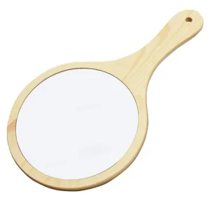 Wood Makeup Mirrors Personal Vanity Cosmetic Wooden Mirror with Handle Small