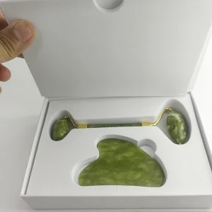 Xiuyan Jade Roller Guasha Set with Box Green Jade Roller Massage Roller Guasha