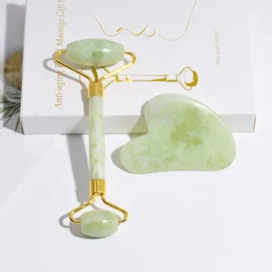 Xiuyan Straight Handle Jade Gua Sha and Roller Set for Facial Massage