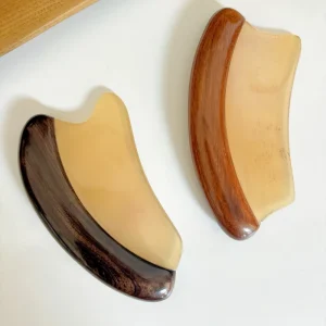 Yangjiao Gua Sha Board Facial Eye Massage Purple Sandalwood Board with Bian Stone Rod for Stretching and Exfoliating